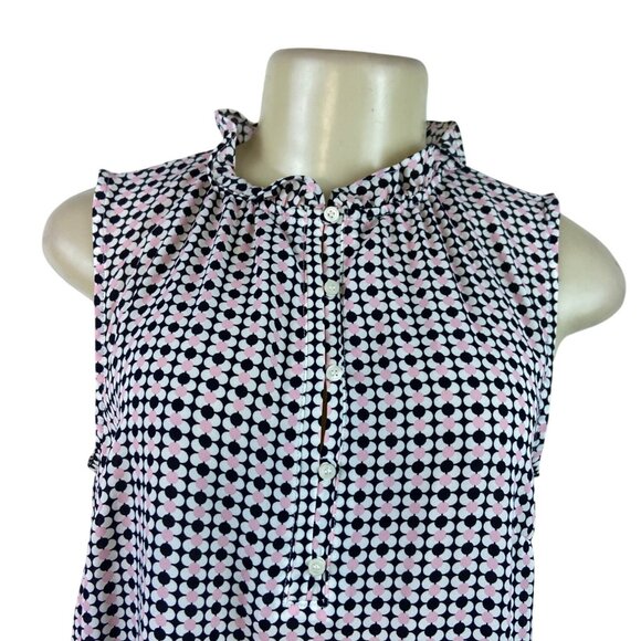 Talbots Women's Sleeveless Blouse With Ruffle Neck & Geometric Pattern Sz M - Picture 4 of 7